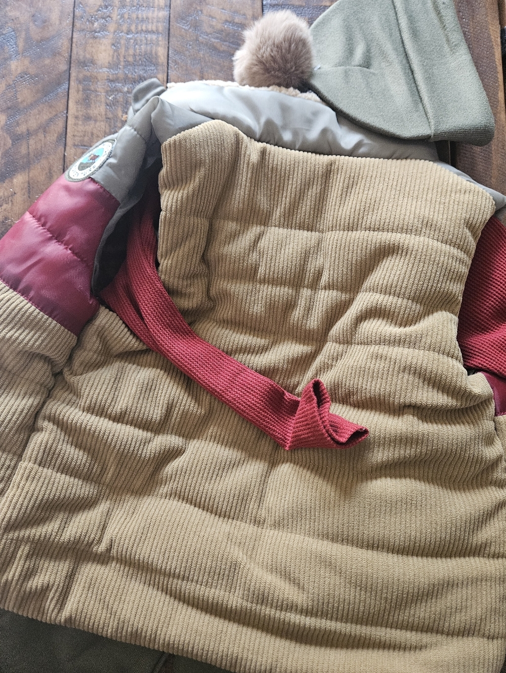 Quilted Corduroy Vest with Red Strap
